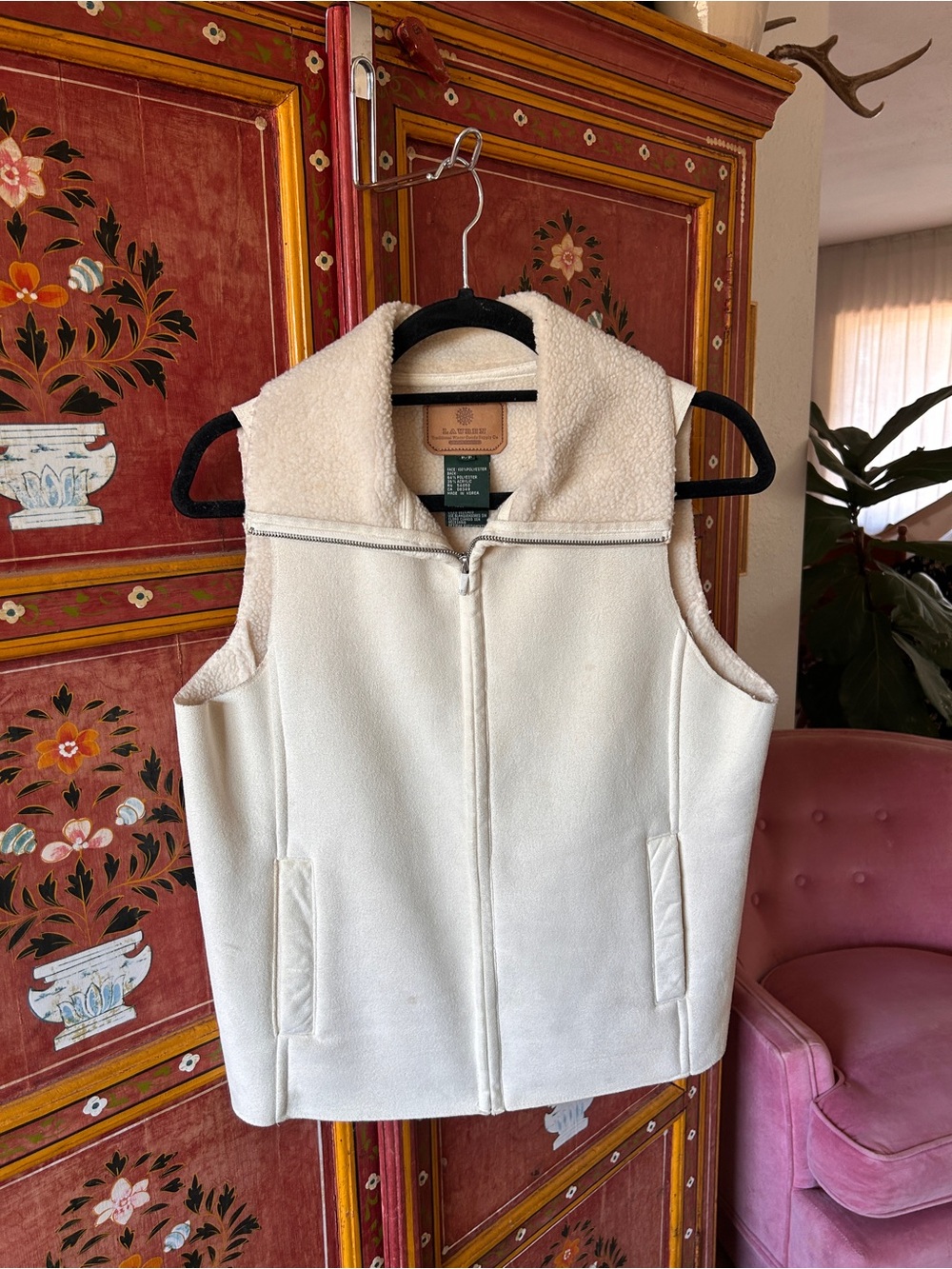 Lauren by Ralph Lauren Cream Sherpa Vest with Zip Front